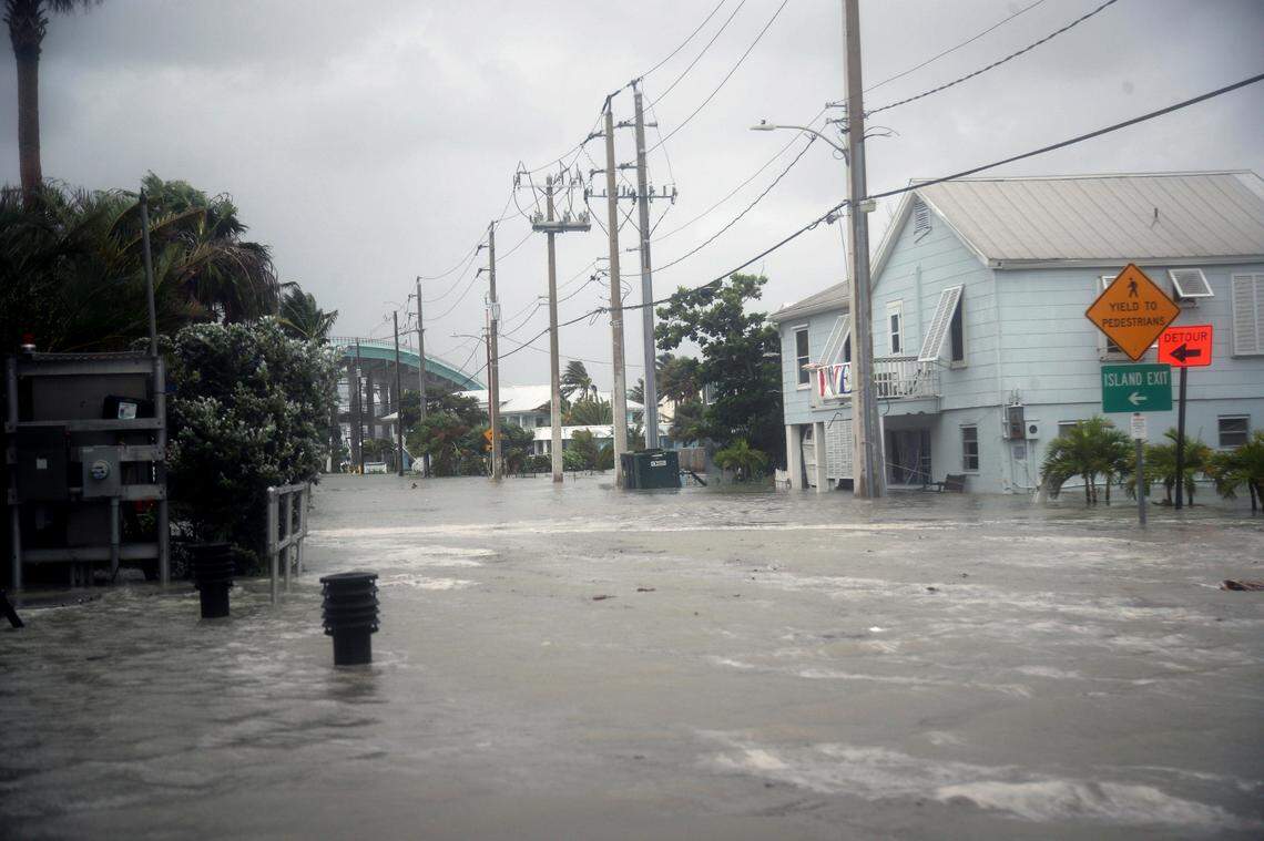 Fort Myers Beach sees flooding for a second time as the outer bands of Hurricane Helene pass by on Fort Myers Beach, Fla. on Thursday, Sept. 26, 2024.