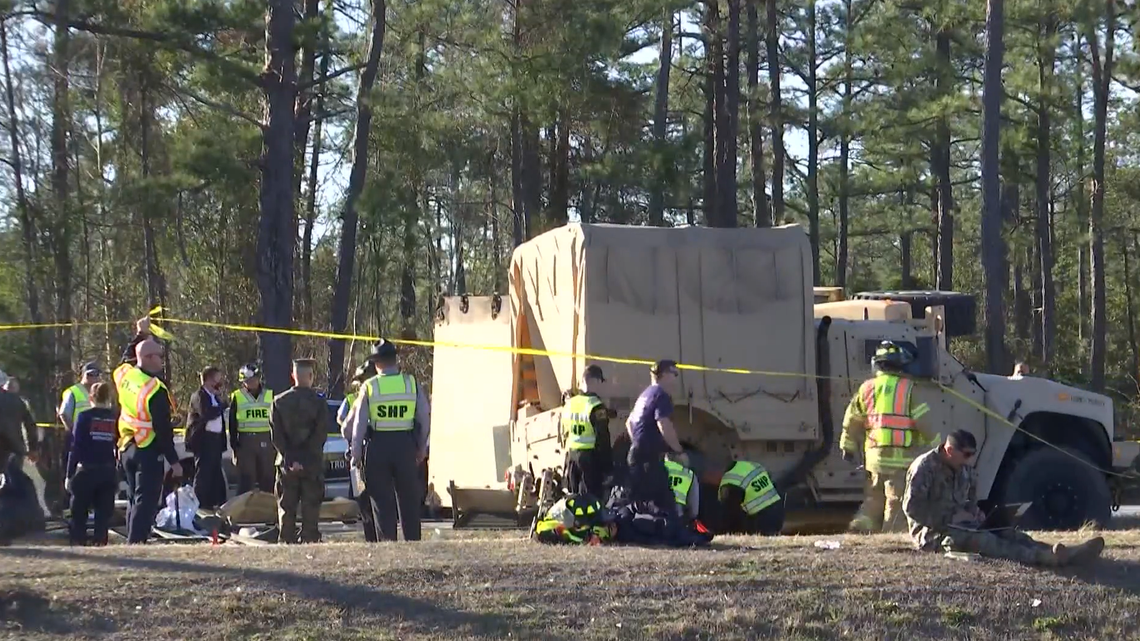 Two marines were killed and two others were injured in a crash after a Camp Lejeune military vehicle rolled over in Onslow County, North Carolina Highway Patrol said.