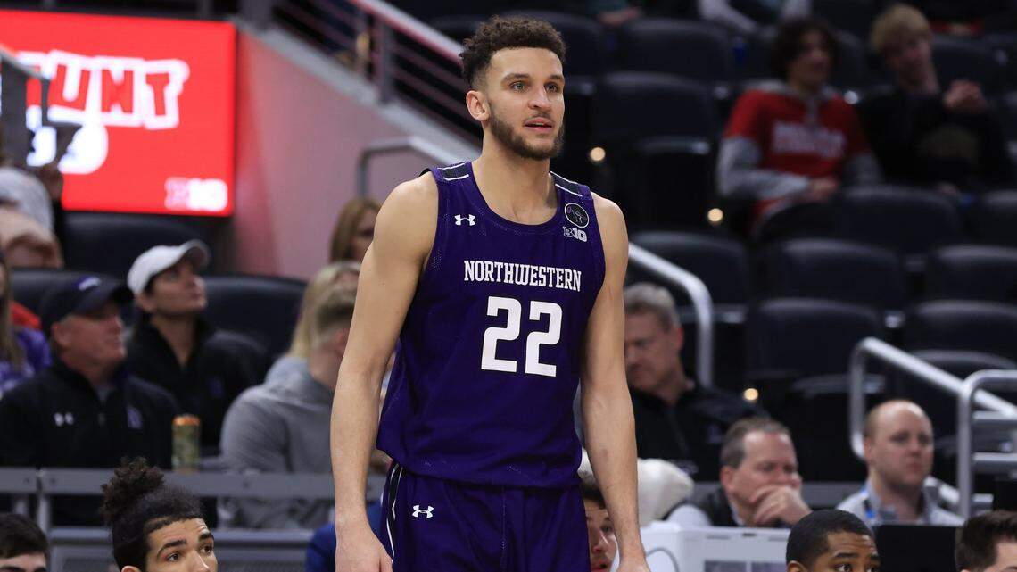 Northwestern’s Pete Nance (22) looks on during the second half in the game against Iowa during the Big Ten Tournament at Gainbridge Fieldhouse on March 10, 2022, in Indianapolis. (Justin Casterline/Getty Images/TNS)