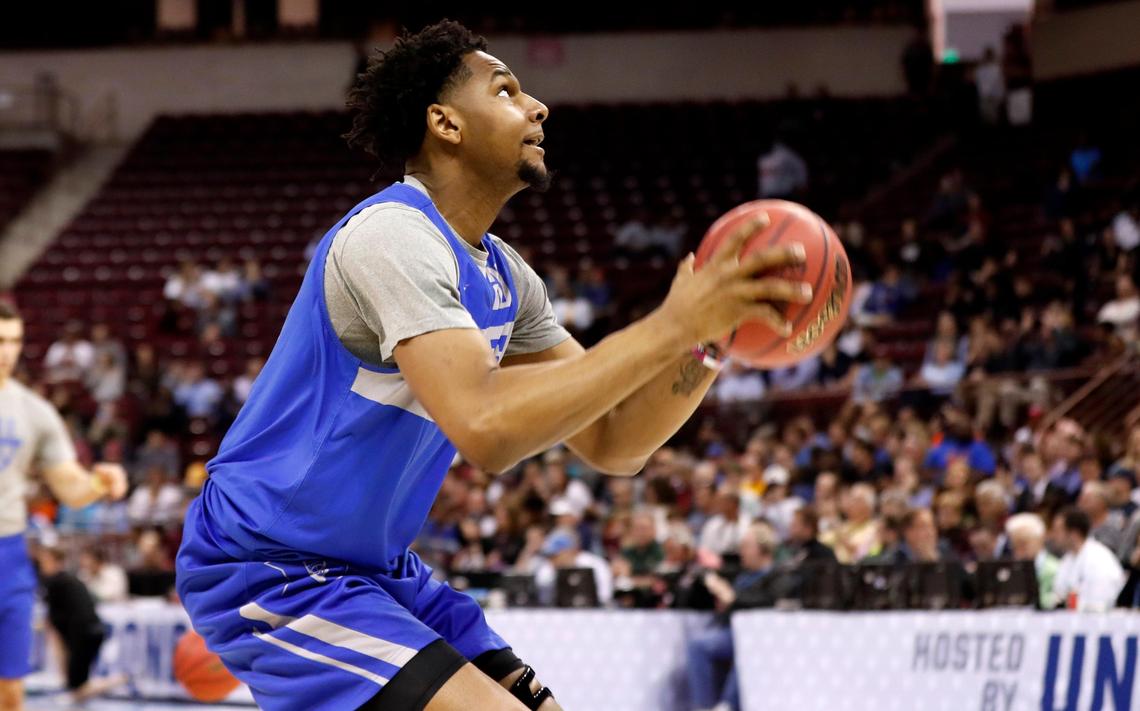 Duke’s Marques Bolden (20) heads to the basket during Duke’s practice before the first round of the NCAA Men’s Basketball Tournament in Columbia, S.C., Thursday, March 21, 2019.