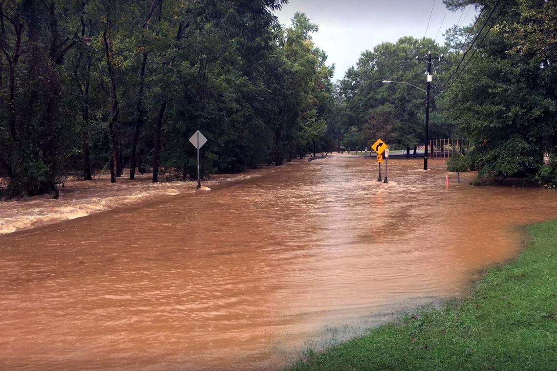 Flood waters from Bolin Creek inundate Bolin Park in Chapel Hill Monday morning.