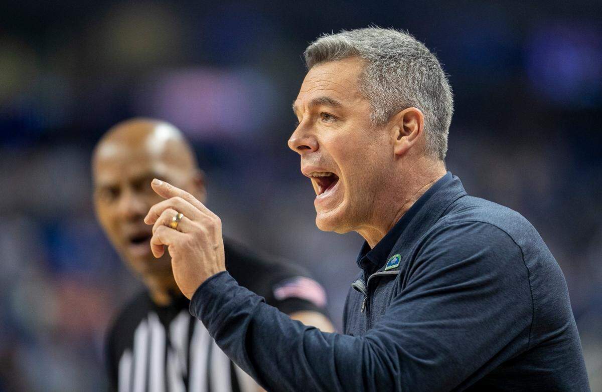 Virginia coach Tony Bennett argues with the officials during the fist half against Duke in the championship game of the ACC Tournament on Saturday, March 11, 2023 at the Greensboro Coliseum in Greensboro, N.C.