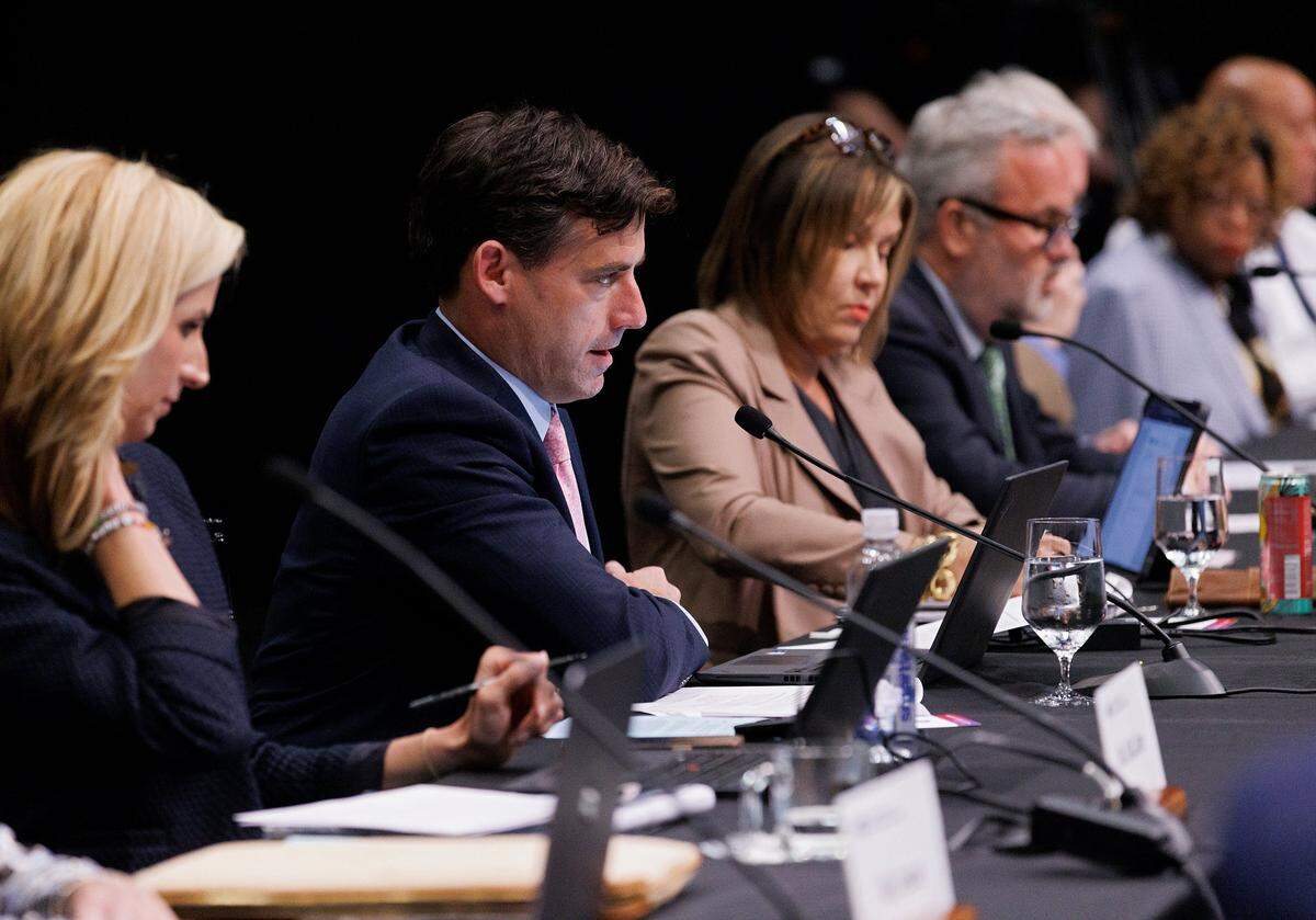 Andrew Tripp, General Counsel for the UNC System, speaks during a meeting of the UNC System Board of Governors’ University Governance committee on Wednesday, April 17, 2024, in Winston-Salem, N.C.