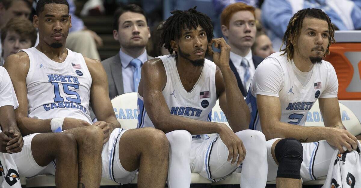 Down by 14 points to Ohio State, North Carolina starters Garrison Brooks (15), Leaky Black (1) and Cole Anthony (2) were benched by coach Roy Williams midway through the second half because of their poor play on Wednesday, December 4, 2019 at the Smith Center in Chapel Hill, N.C.