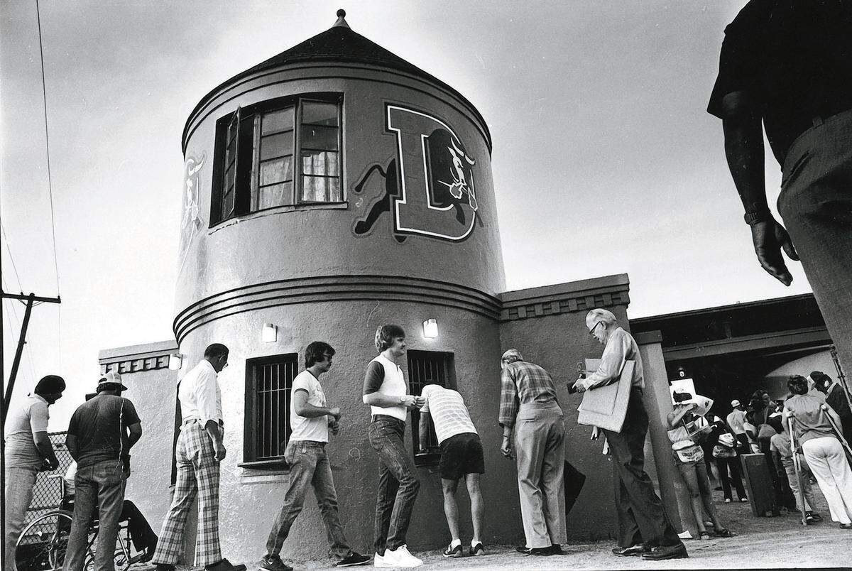 Durham Bulls fans file into the Durham Athletic Park in 1980.