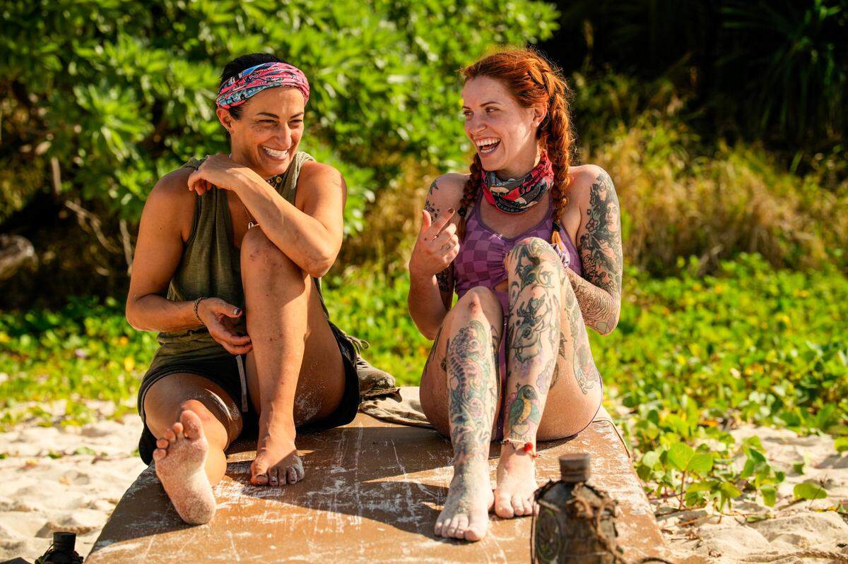 “Hide ‘N Seek” – In the aftermath of a blindside elimination, multiple castaways claim credit for their resume, stirring the pot among their fellow tribemates. In a classic SURVIVOR challenge, castaways must hold on for a shot at immunity from tribal council. Then, an innocent game of hide and seek becomes a revealing metaphor about every castaway’s SURVIVOR strategy, on SURVIVOR, Wednesday, April 17 (8:00-9:30 PM, ET/PT) on the CBS Television Network, and streaming on Paramount+ (live and on-demand for Paramount+ with SHOWTIME subscribers, or on-demand for Paramount+ Essential subscribers the day after the episode airs)*. Jeff Probst serves as host and executive producer. Pictured (L-R): Maria Gonzalez and Kenzie Veurink. Photo: Robert Voets/CBS ©2023 CBS Broadcasting, Inc. All Rights Reserved.