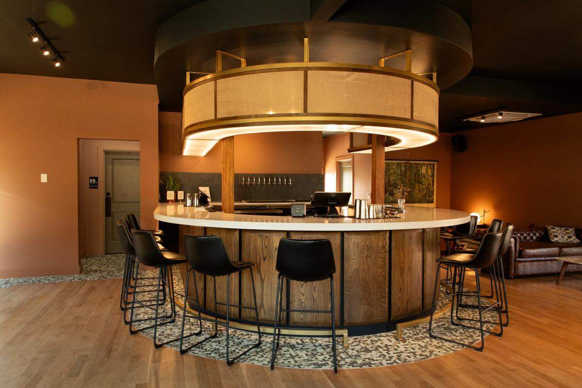 The bar at the new Bend Bar in Raleigh is inspired by vintage speakers.