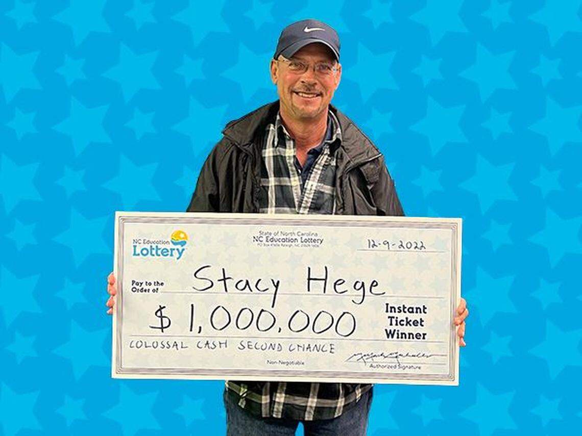 Stacy Hege collected his $1 million prize in Raleigh on Dec. 9.