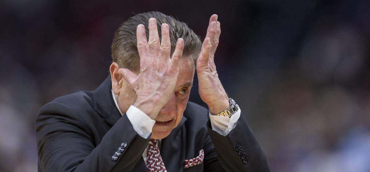 St. John’s coach Rick Pitino reacts after a turnover by his team in the second half against Duke, during the Sweet Sixteen of the NCAA Tournament on Friday, March 27, 2026, at Capital One Arena in Washington, D.C.