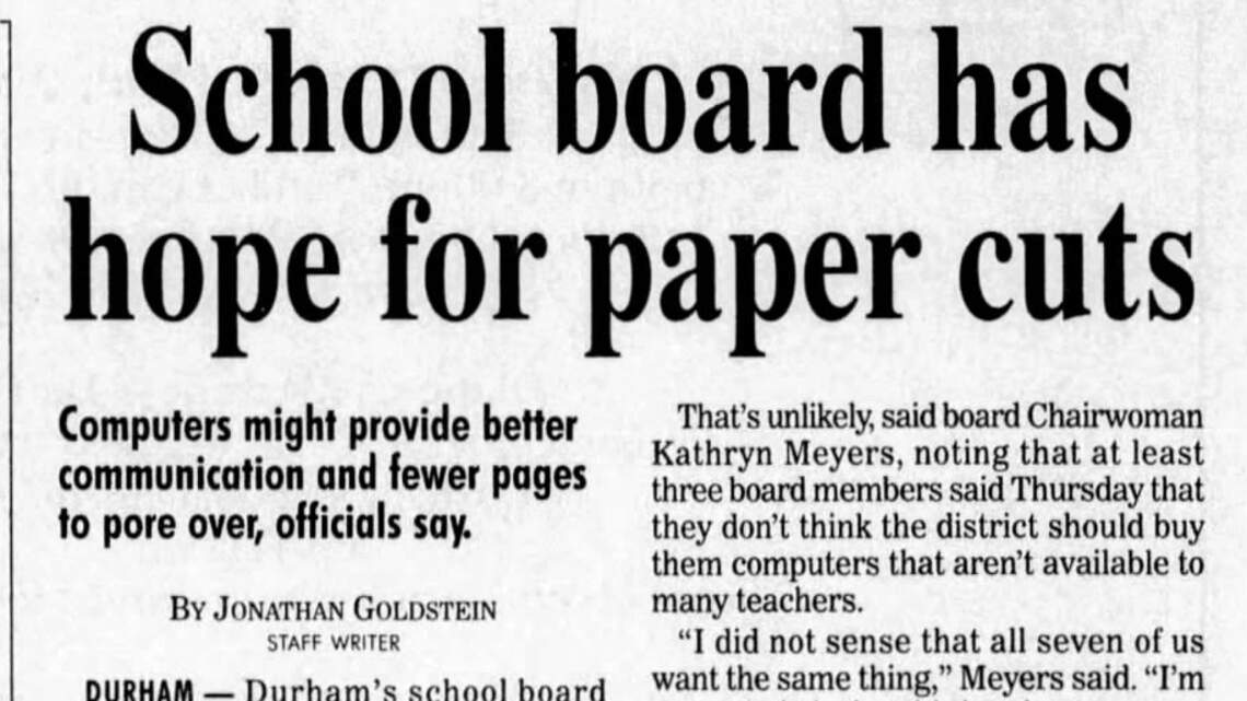 School board considers using email to replace paper — Today in Triangle history