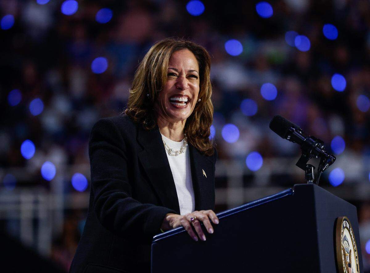 Vice President Kamala Harris speaks during a rally at the Bojangles Coliseum in Charlotte, NC on Thursday, September 12, 2024.