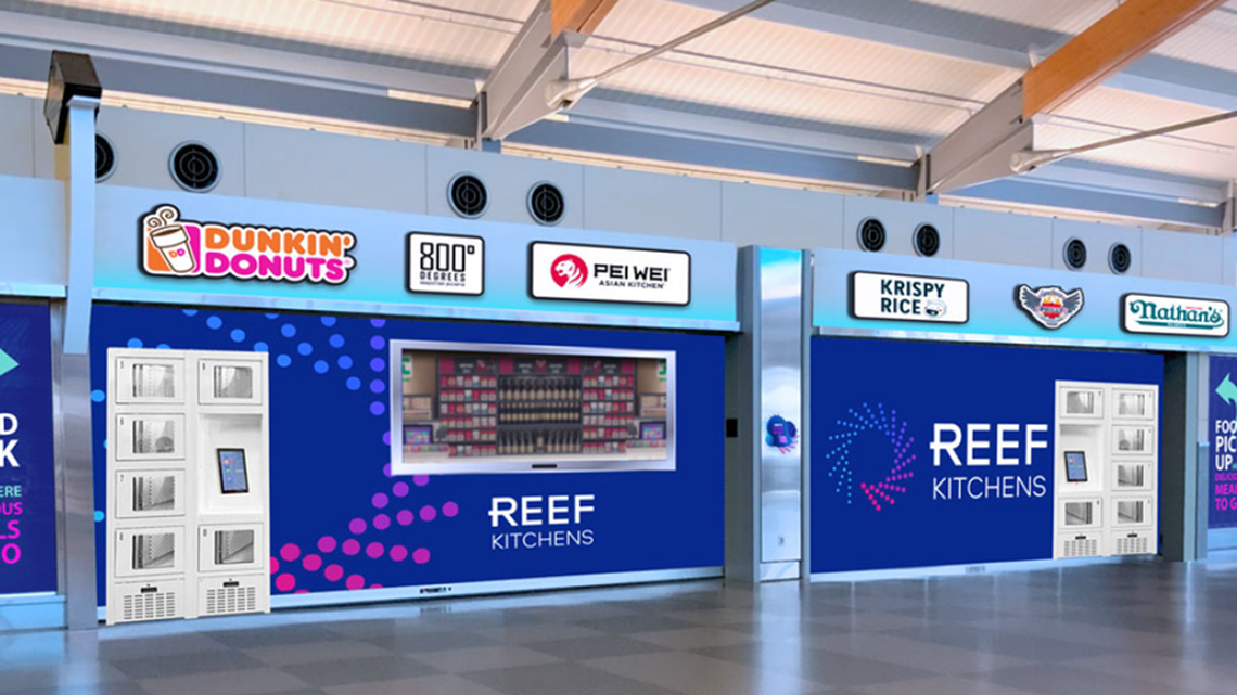 A preliminary rendering of what the planned virtual food hall will look like at Raleigh-Durham International Airport. The restaurant brands that will be served from the ghost kitchen have not been set yet.