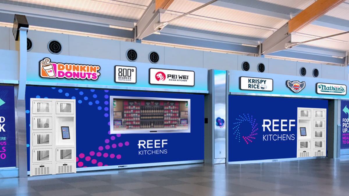 A preliminary rendering of what the planned virtual food hall will look like at Raleigh-Durham International Airport. The restaurant brands that will be served from the ghost kitchen have not been set yet.