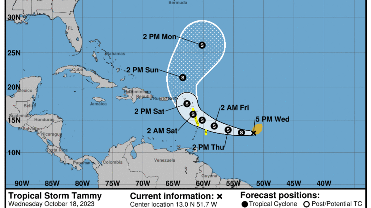Tropical Storm Tammy formed Wednesday in the Atlantic, the 20th named storm of the season. The storm is expected to bring heavy rain and high winds to islands in the Caribbean into the weekend before turning to the north-northeast by Sunday. It’s not expected to affect North Carolina or the rest of the Southeast coast.