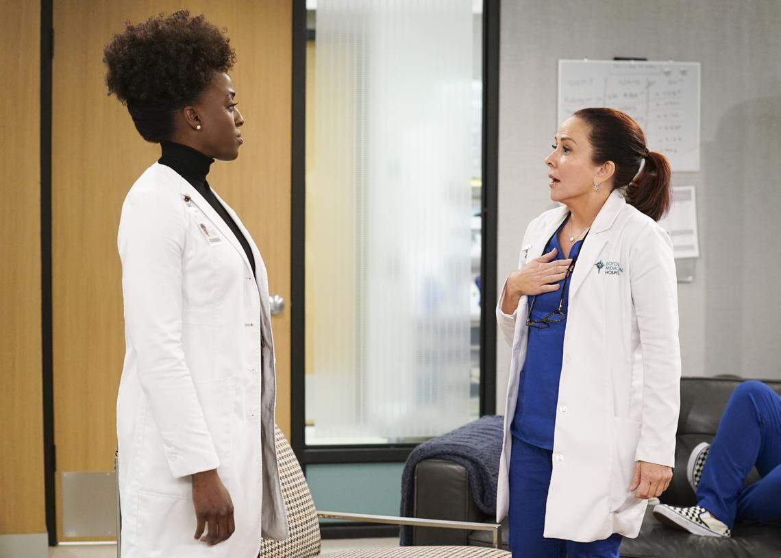 Ito Aghayere, left, and Patricia Heaton in the CBS comedy “Carol’s Second Act.”