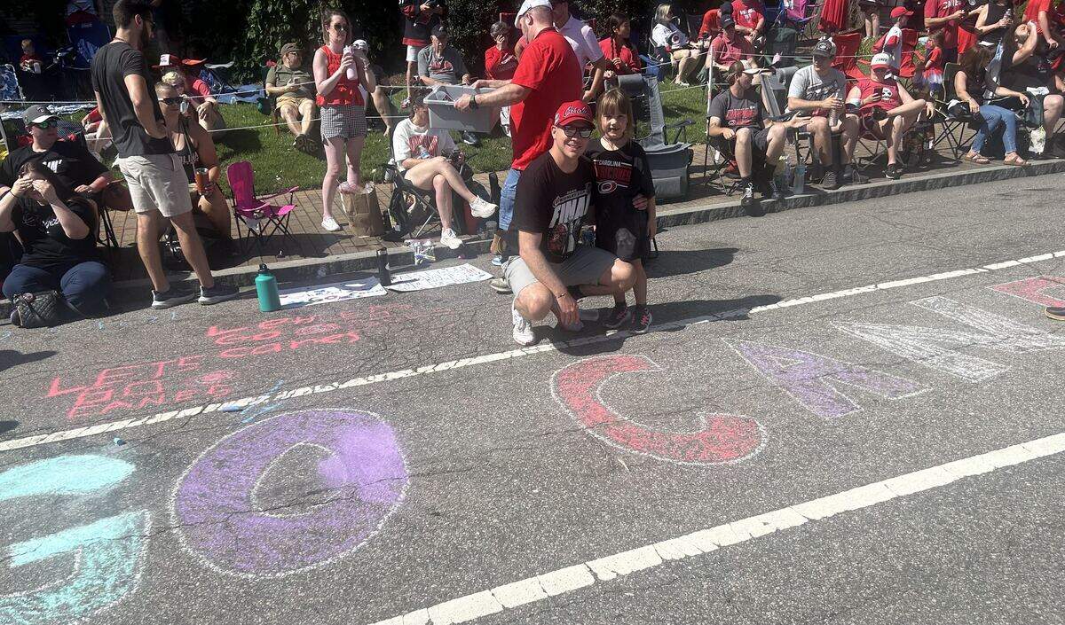 Ellery Gentry passed the many waiting hours before the Canes victory parade Saturday by decorating Hillsborough Street.