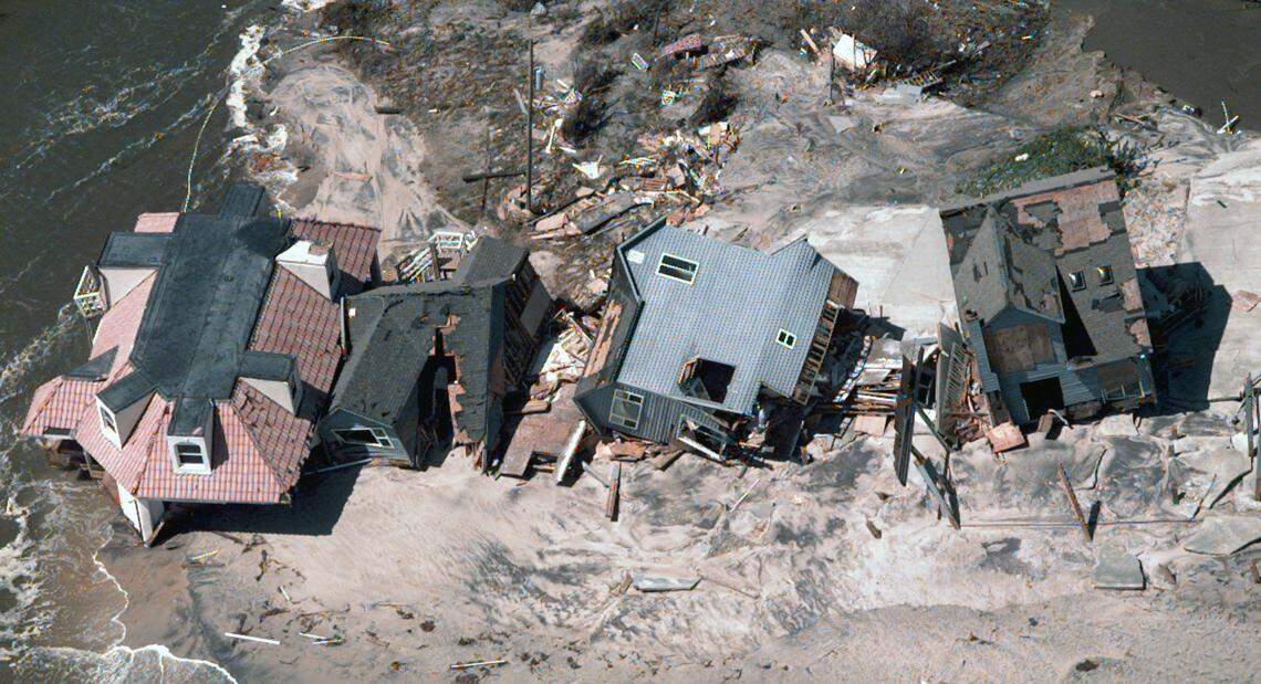 A 1996 photo shows an view homes destroyed by Hurricane Fran on Topsail Island.