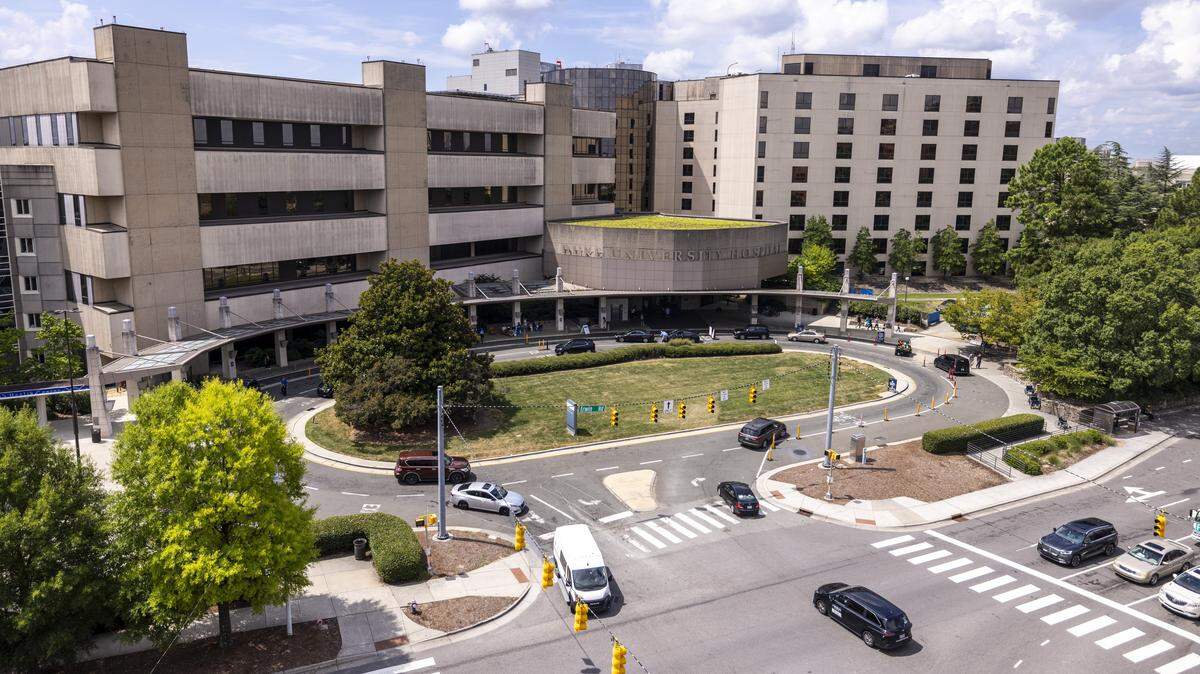 An exterior view of Duke Hospital in Durham The hospital is part of Duke University’s health system. 