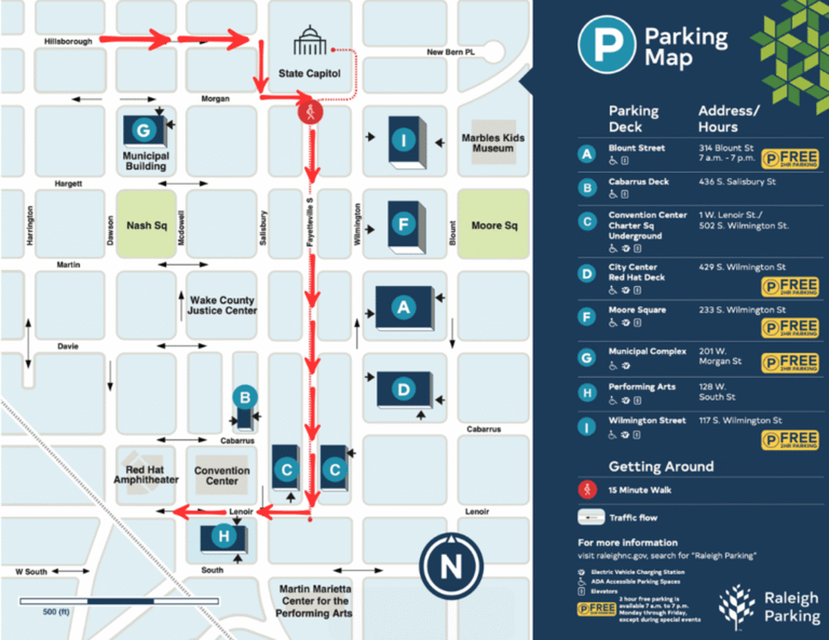 The route for the 2025 Raleigh Christmas Parade on Saturday, Nov. 22.