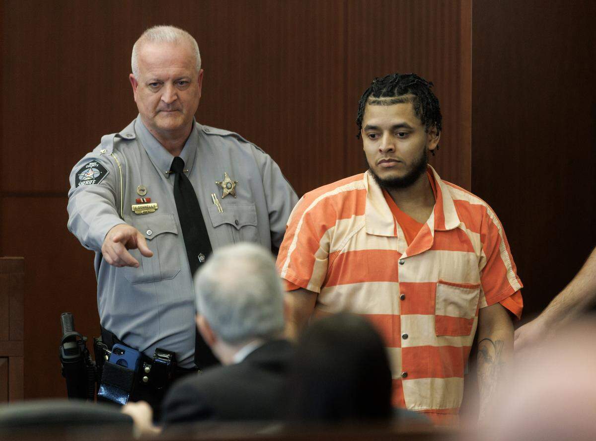 Alder Marin-Sotelo enters a Wake County courtroom at the start of a hearing on Tuesday, Sept. 16, 2025, in Raleigh, N.C. Under a plea deal, Alder Marin-Sotelo pleaded guilty to first-degree murder in the August 2022 death of Wake County Deputy Ned Byrd. He was sentenced to life in prison without the possibility of parole. 