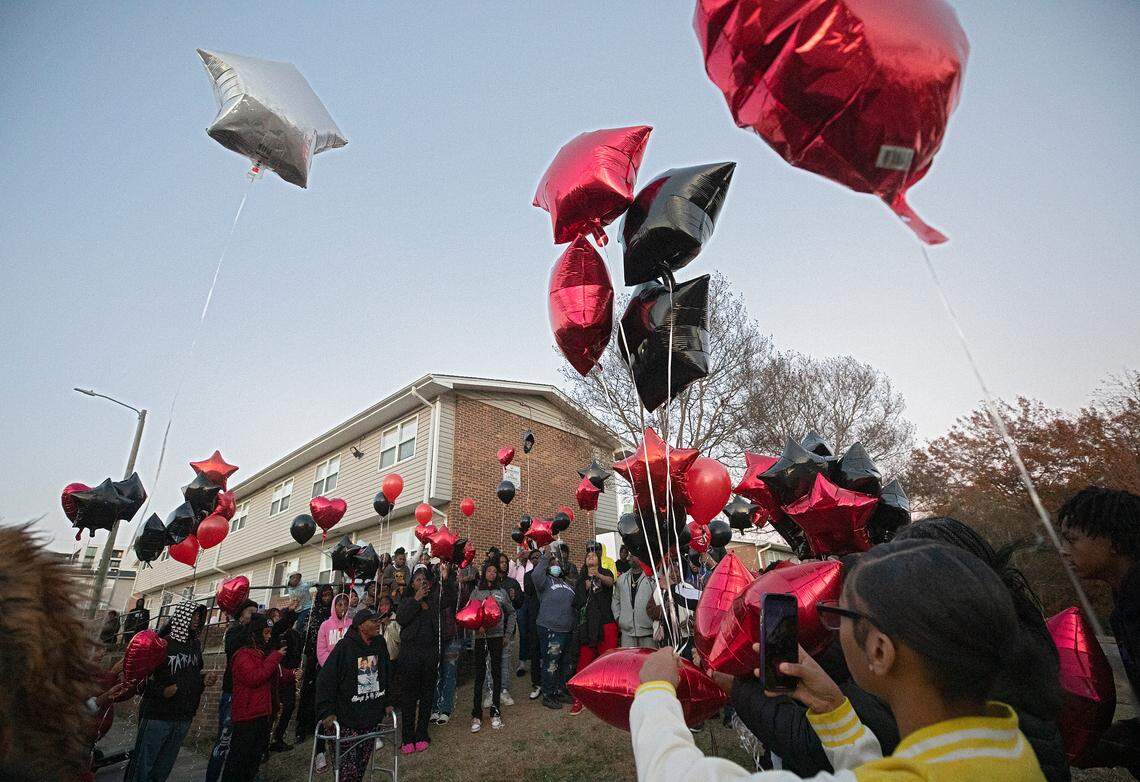 People release balloons in honor of Delvin Ferrell on Nov. 29, 2023.