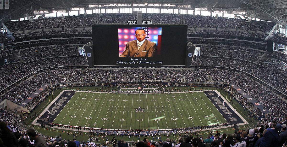 A video tribute for ESPN anchor and reporter Stuart Scott was played before the NFC Wild Card Playoff game between the Dallas Cowboys and the Detroit Lions at AT&T Stadium on January 4, 2015 in Arlington, Texas.  
