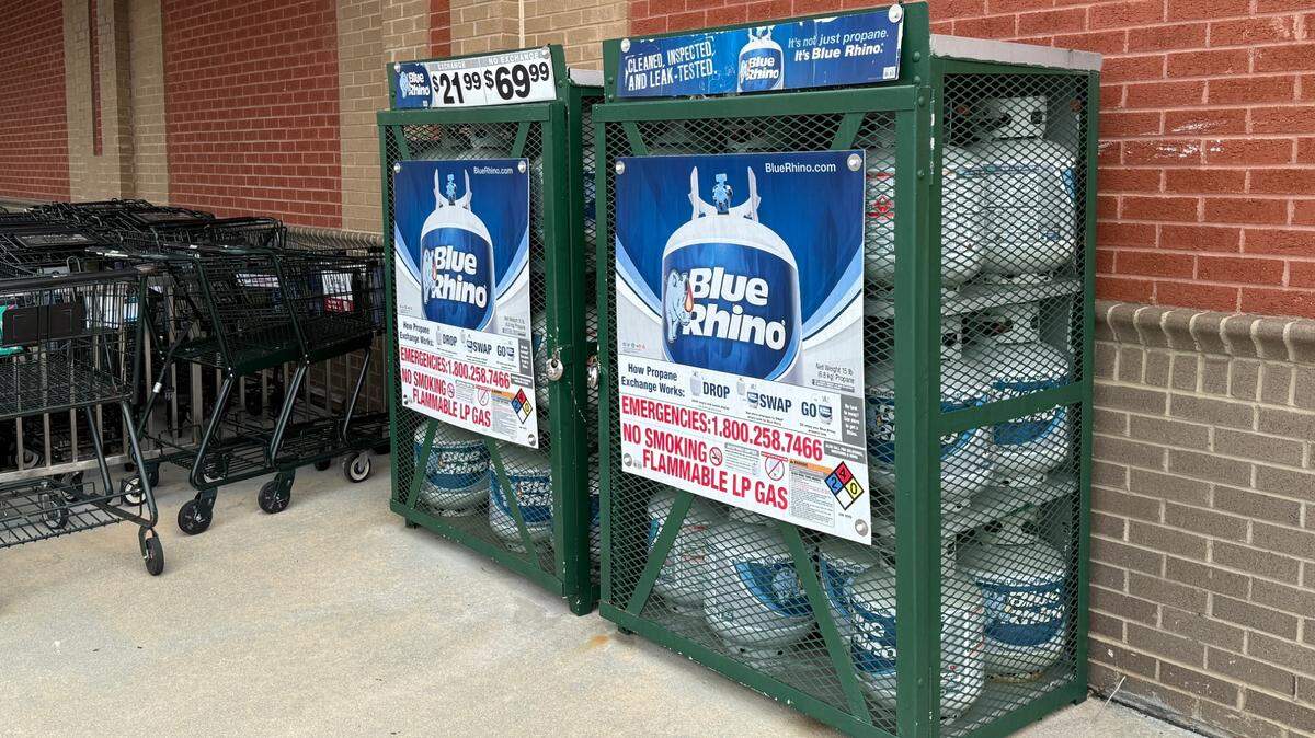 Grocery stores including Harris Teeter sell new propane tanks.
