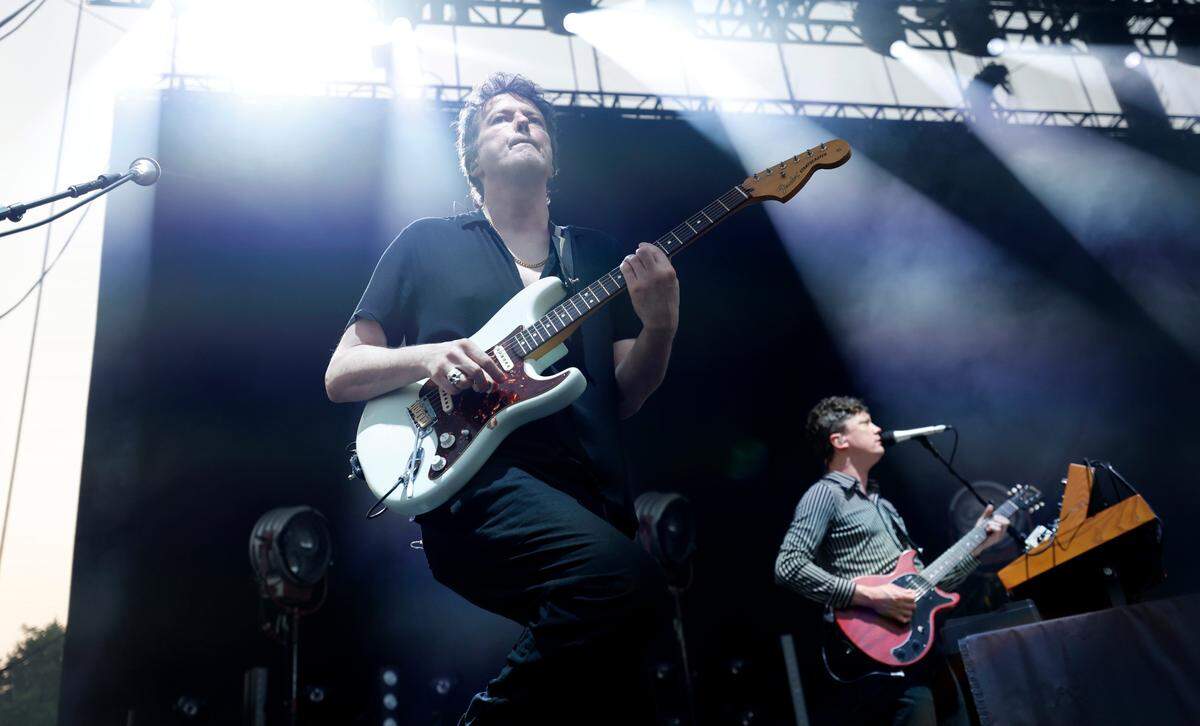 Dino Bardot plays as Franz Ferdinand opens for the Pixies during a concert at Red Hat Amphitheater in Raleigh, N.C., Friday, June 16, 2023.