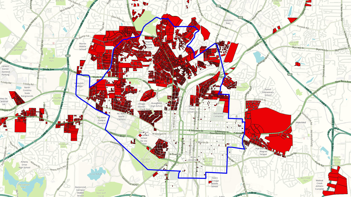 A new map released in March 2025, shows the spread of racial covenants across Wake County from 1906-1950.