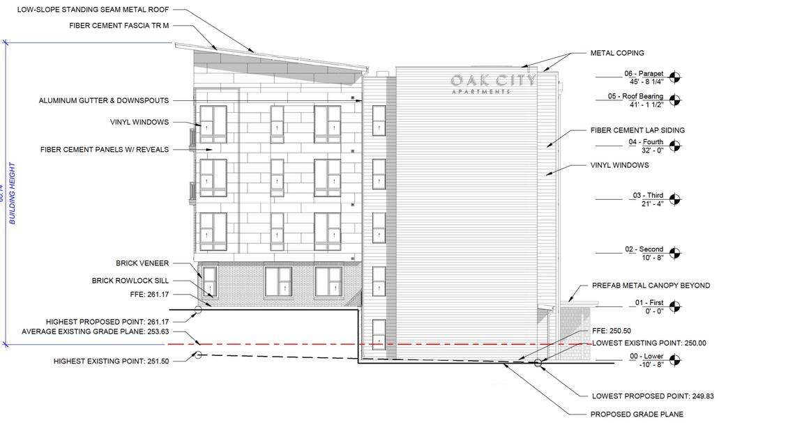 Site plans for Broadstone Oak City, an upcoming apartment development will be built on the current site of the abandoned Capital Plaza Hotel in Raleigh.