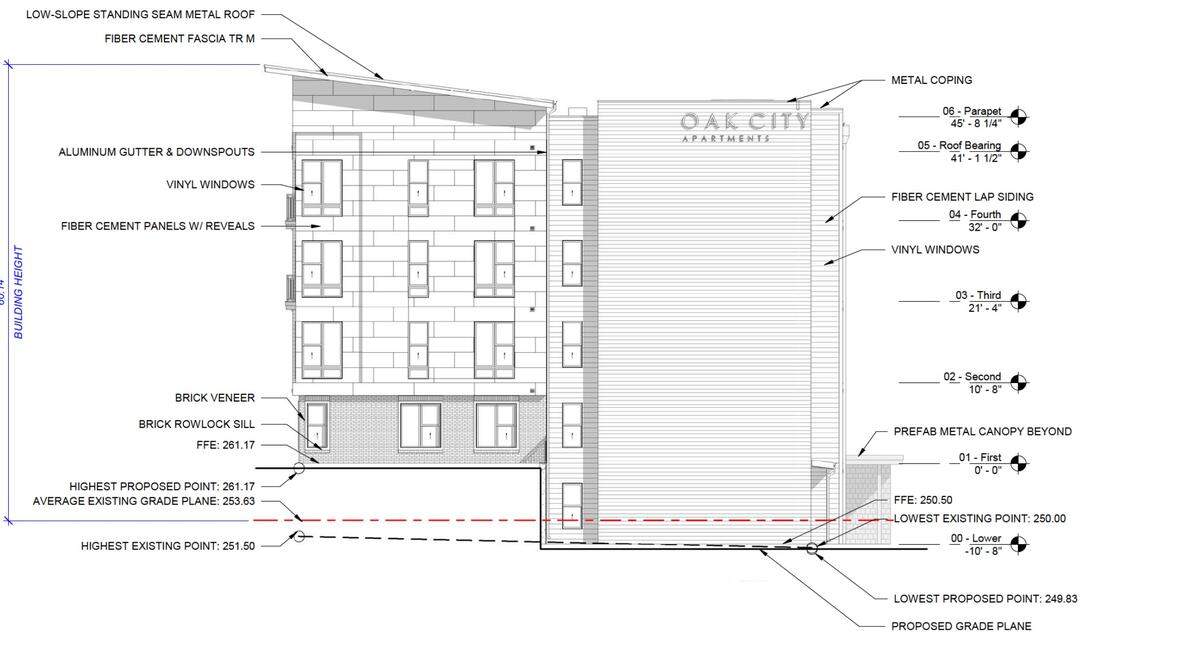 Site plans for Broadstone Oak City, an upcoming apartment development will be built on the current site of the abandoned Capital Plaza Hotel in Raleigh.