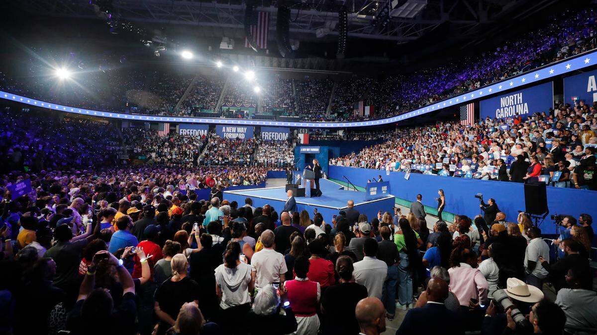 Vice President and democratic nominee for president Kamala Harris speaks during a rally at the Greensboro Coliseum in Greensboro, N.C., Thursday, Sept. 12, 2024.