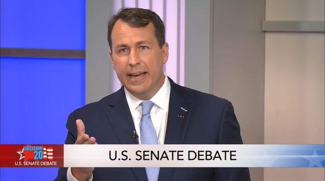 Democratic Senate candidate Cal Cunningham, pictured, and U.S. Sen. Thom Tillis took part in a debate Sept. 14, 2020, for the first of three televised debates in their pivotal U.S. Senate election in North Carolina.