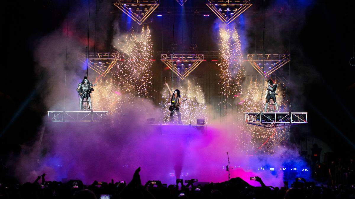KISS brings their End of the Road World Tour to Raleigh, N.C.’s Coastal Credit Union Music Park at Walnut Creek in a shower of pyrotechnics, Tuesday night, May 17, 2022.