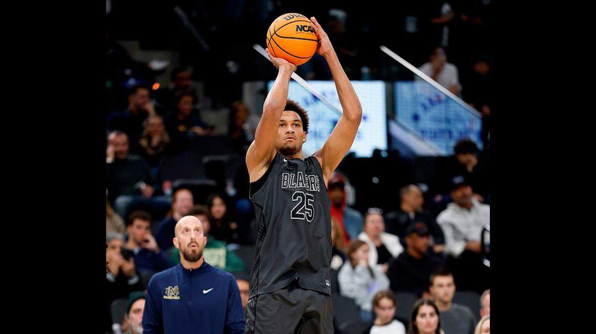 Maximo Adams (25) of Sierra Canyon takes a shot against Notre Dame in the first half at Intuit Dome on Feb. 1, 2025 in Inglewood, California.