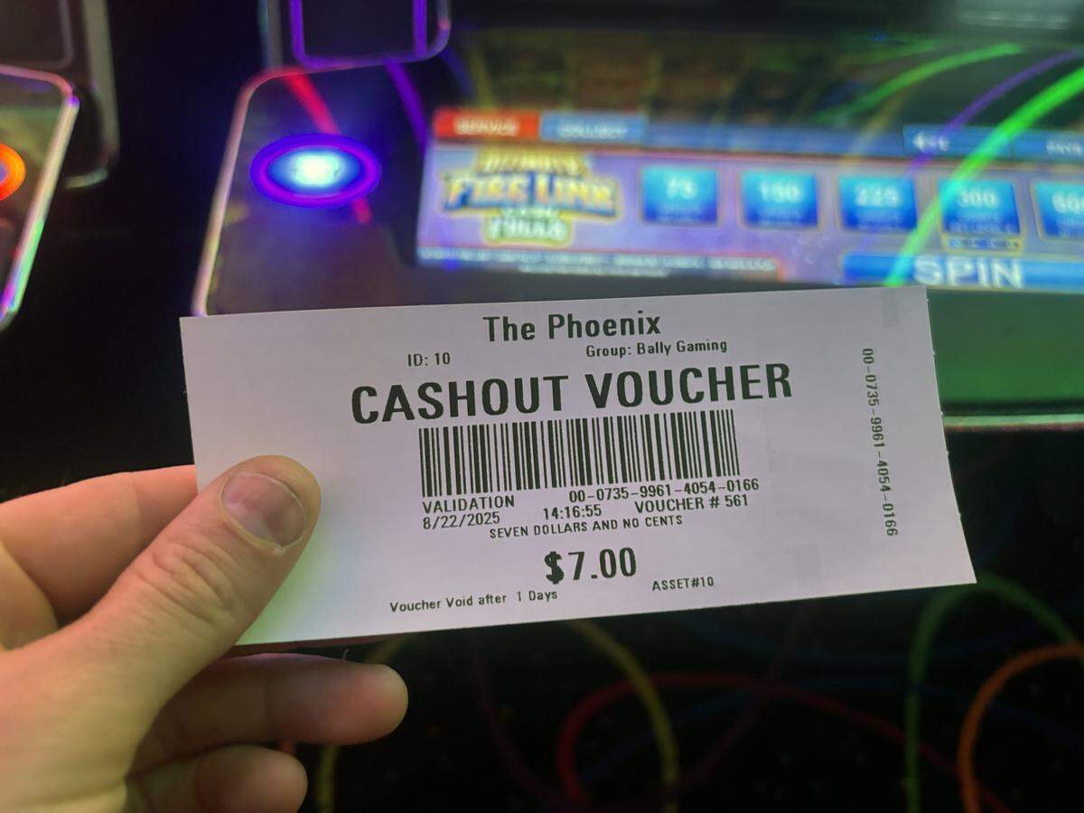 Cashout ticket from a stand-up machine at The Phoenix on 1211 University Drive in Durham, N.C.