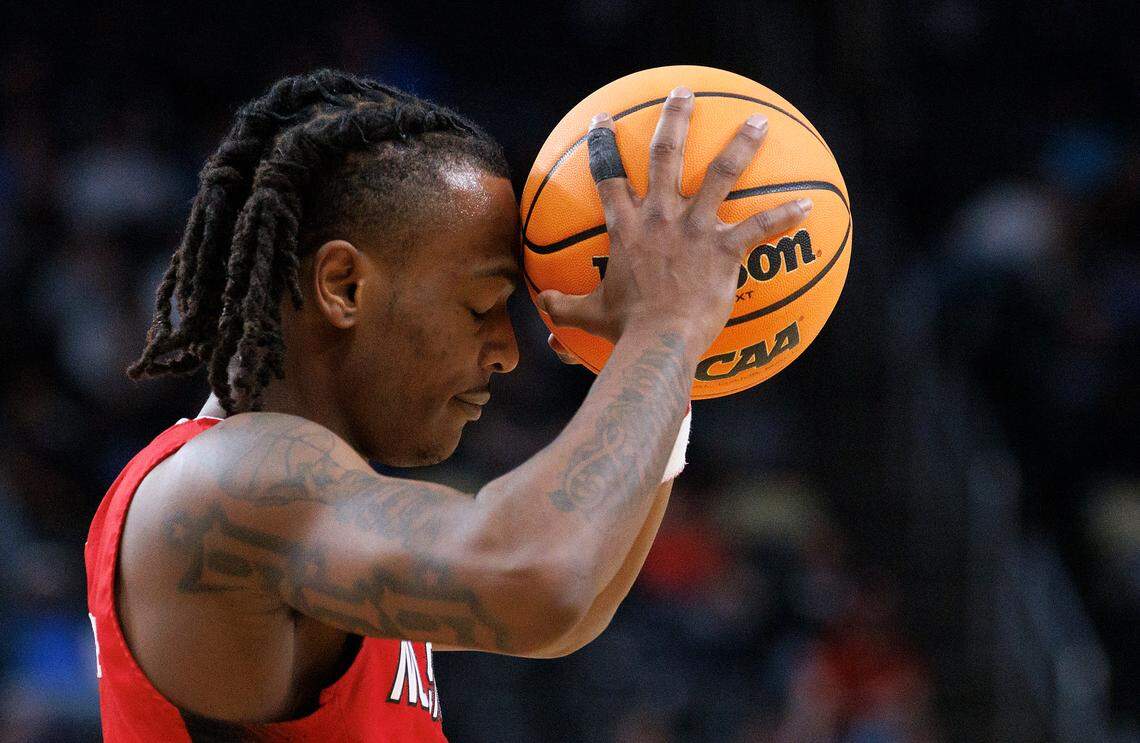 N.C. State’s DJ Horne reacts after being charged with a foul during the second half of the Wolfpack’s 80-67 win over Texas Tech in the first round of the NCAA Tournament on Thursday, March 21, 2024, at PPG Paints Arena in Pittsburgh, Pa.