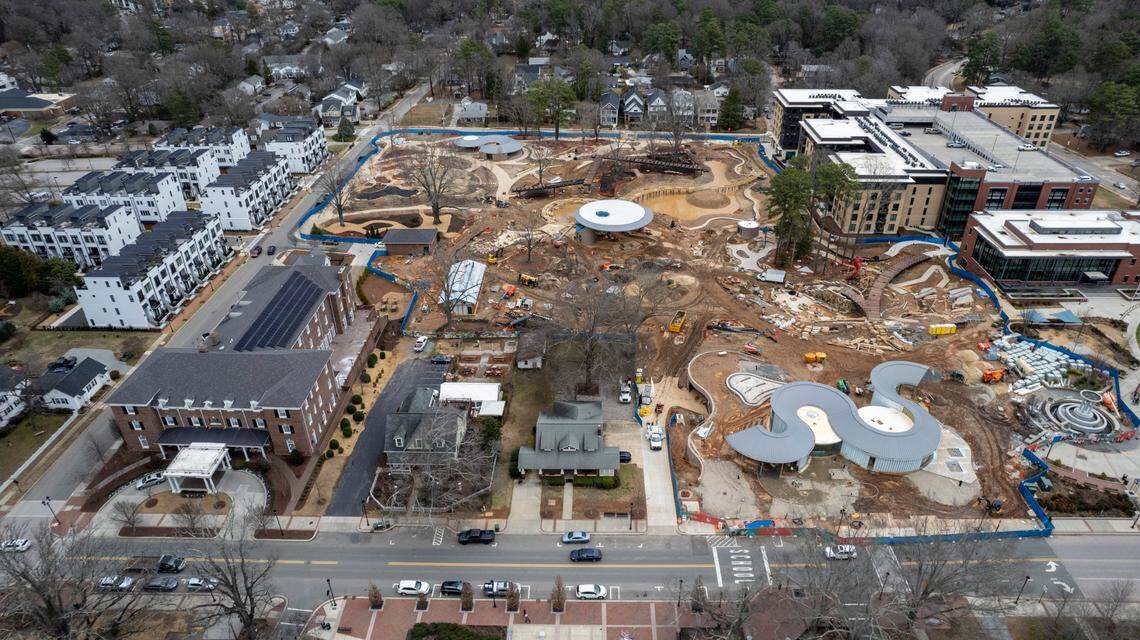 Construction continues Monday, Jan. 23, 2022 at the 7-acre Downtown Cary Park.