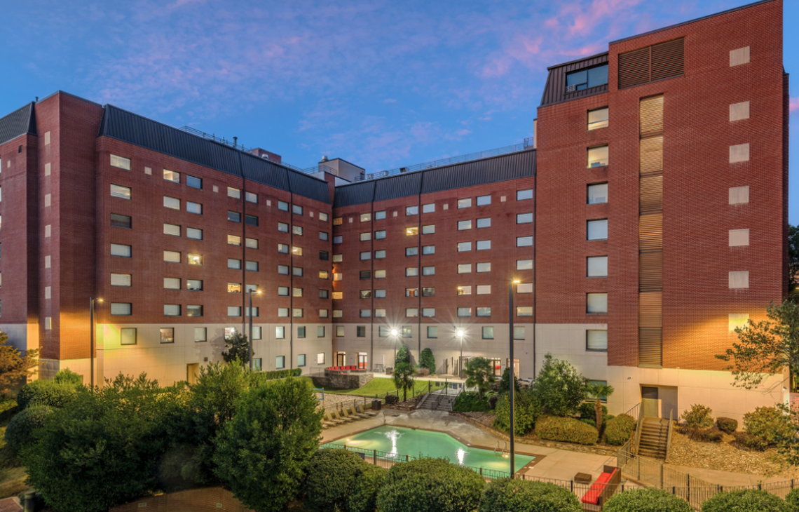 University Towers is a privately-owned 215,000-square-foot apartment block at 111 Friendly Drive, adjacent to campus.