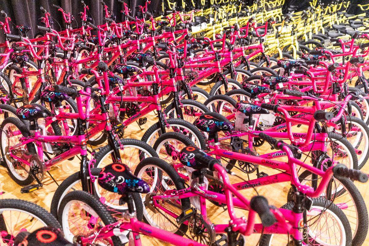 Some of the new bicycles that third graders at Walnut Creek Elementary will receive from Triangle Spokes Group.