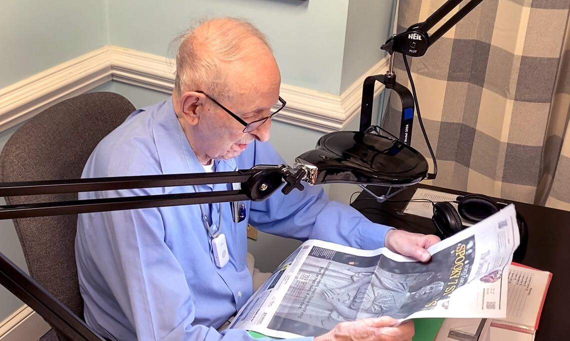 Bob Kruger, 100, has been reading to the blind and visually impaired through NC Reading Service since 1985. “It’s my calling,” he says.