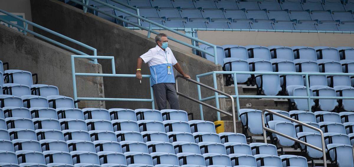 North Carolina athletic director Bubba Cunningham watches the fourth quarter of the Tar Heels’ game against Syracuse at Kenan Stadium on Saturday, September 12, 2020 in Chapel Hill, N.