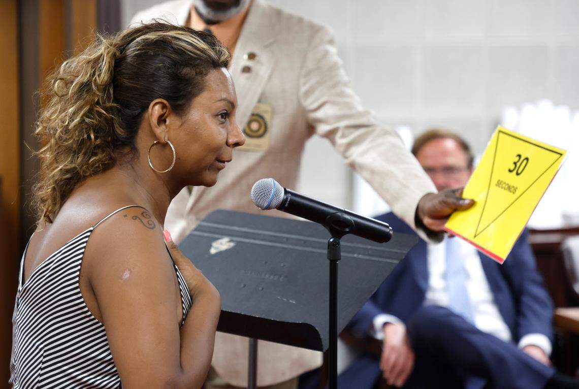Tania Jimenez, a transgender woman, speaks against HB755, the “Parents’ Bill of Rights,” during a N.C. Senate Rules Committee meeting at the Legislative Building in Raleigh, N.C., Tuesday, May 31, 2022.