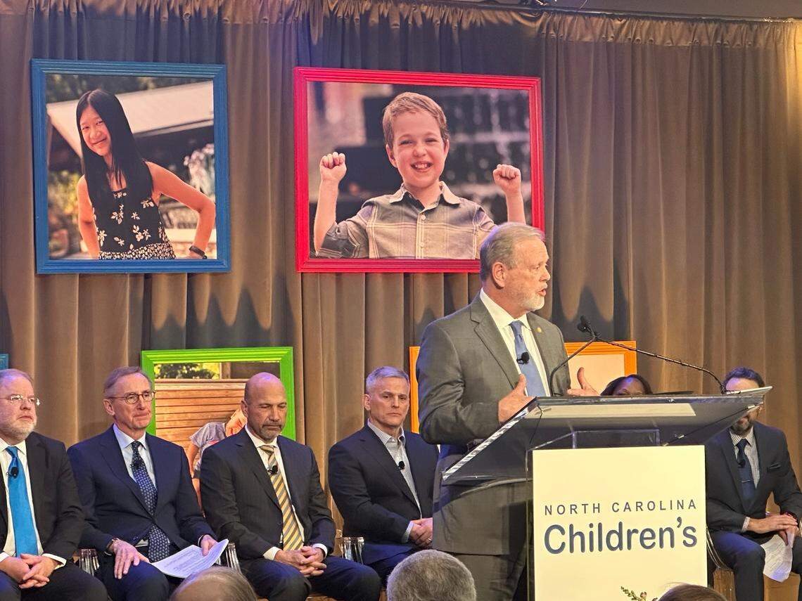 N.C. Senate leader Phil Berger speaks at the announcement for North Carolina Children’s, a joint project of Duke Health and UNC Health, at the Marbles Kids Museum in downtown Raleigh on Tuesday, Jan. 28, 2025.