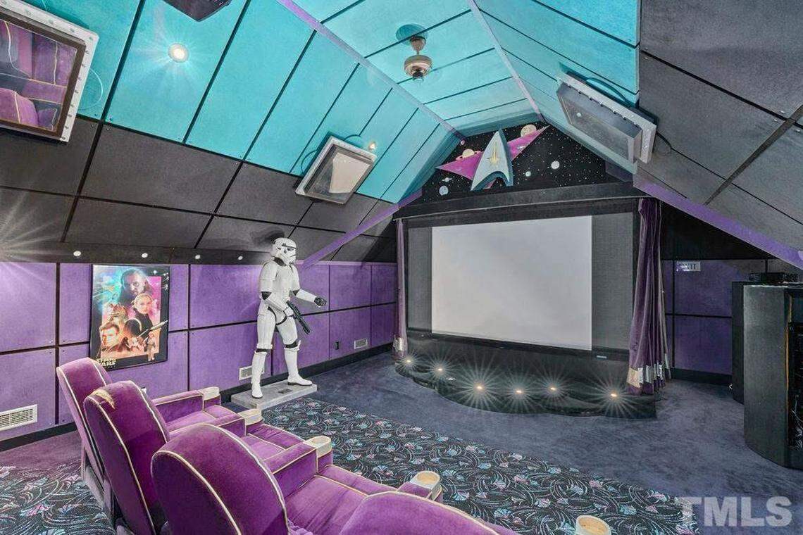 A home in north Raleigh owned by singer Shirley Caesar is on the market for $1.5 million and is receiving much attention for its Star Wars-themed home theatre.