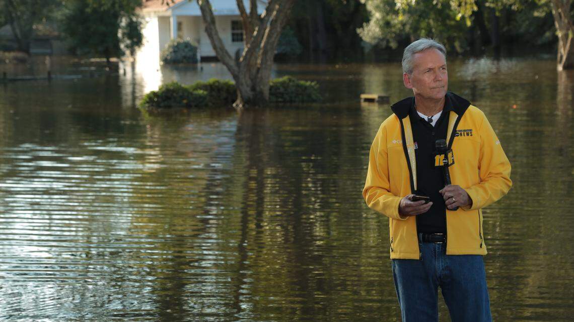 WTVD / ABC11 chief meteorologist Chris Hohmann covering the aftermath of Hurricane Matthew in 2017.