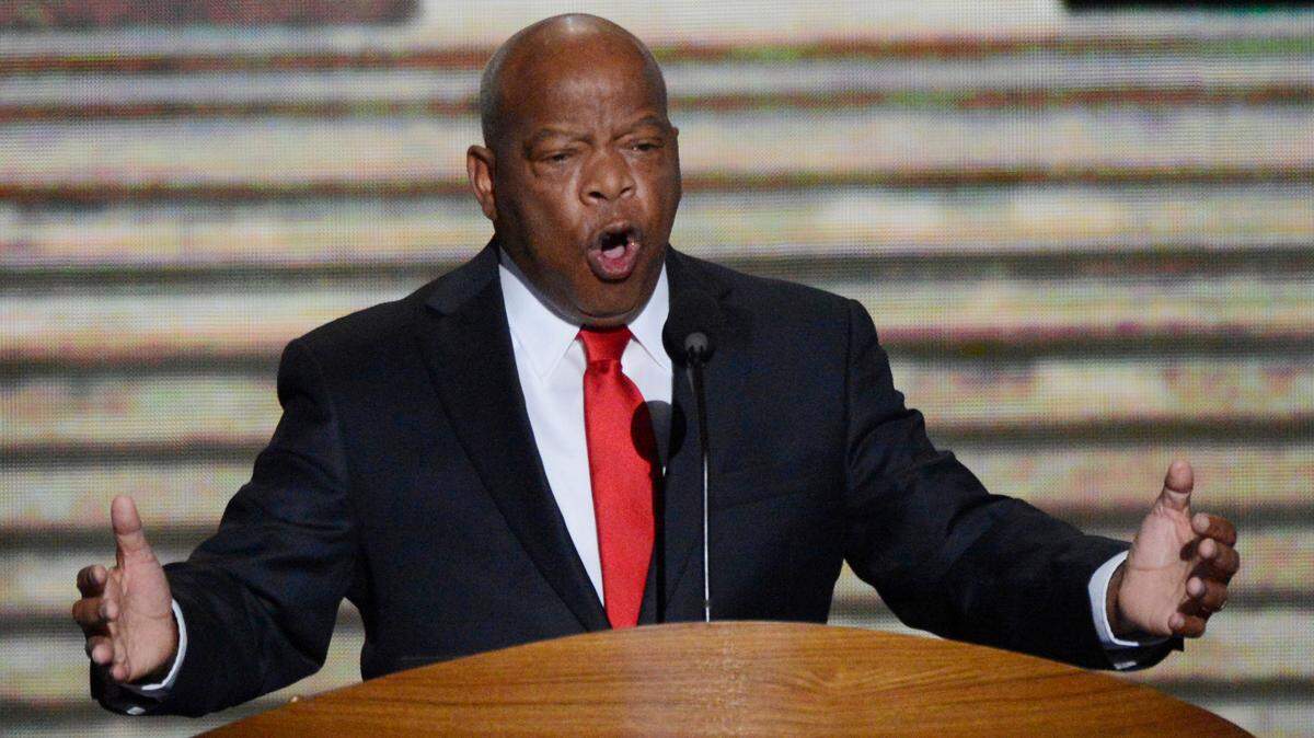 Rep. John Lewis speaks to the crowd on the final night of the DNC in Charlotte, NC, Thursday Sept. 6, 2012.