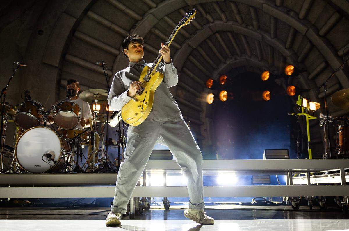 Vampire Weekend in concert at Raleigh, N.C.’s Red Hat Amphitheater, Wednesday night, Oct. 9, 2024.