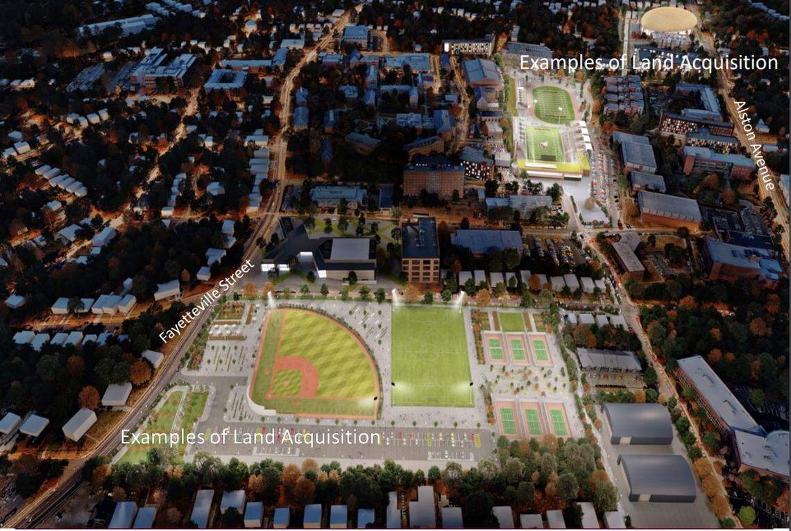 Rendering of land NC Central could purchase to build a convocation center and expand sports fields.