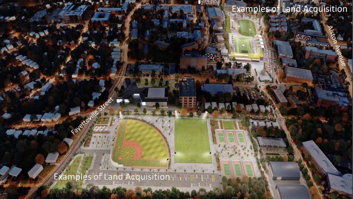 Rendering of land NC Central could purchase to build a convocation center and expand sports fields.